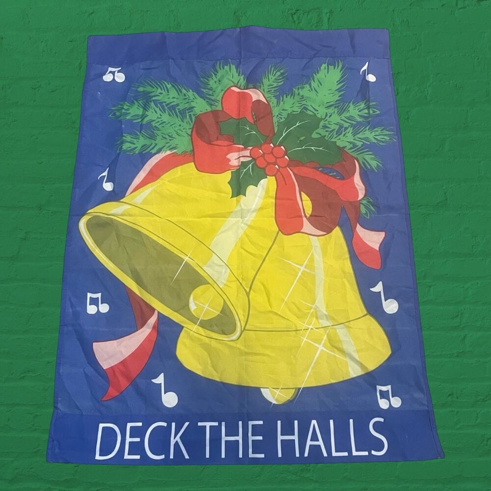 Deck the Halls Golden Bells Christmas Garden Flag 2003 Yard Decor 29x38 Vintage